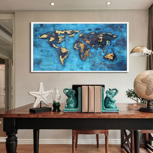 Original Art Moderne Bleu <span class=keywords><strong>Carte</strong></span> <span class=keywords><strong>Du</strong></span> <span class=keywords><strong>Monde</strong></span> Paysage Peinture À L'huile sur <span class=keywords><strong>Toile</strong></span> Salon Bureau Chambre Maison Décoration Murale Cadres Suspendus - Product Image 3