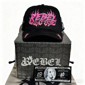 Chất lượng cao 3D thêu bông mũ bóng chày với màu đen Rhinestone Logo dây đeo điều chỉnh satin lót 5 tấm thô lỗ hat - Product Image 4