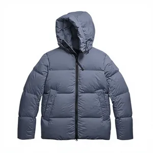 Men's Hooded Down Puffer Jacket Solid Color Windproof Thick Winter Casual Zipper Closure Regular Fit 100% Polyester - Product Image 1
