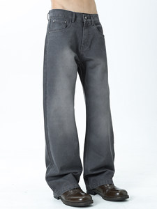 Pantalones Casuales Lavados A25ABJN5061 para Hombre, Estilo Americano Otoño Invierno, Retro, Carreras de Caballos, <span class=keywords><strong>Color</strong></span> <span class=keywords><strong>Caqui</strong></span>, Corte Recto Holgado, Frente Plano, Cintura Alta - Product Image 3