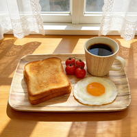 Plateau de service rectangulaire en mélamine imitation bois de 13 pouces avec bord arrondi pour restaurant et usage domestique