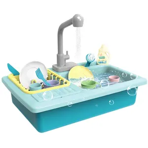 Vendita all'ingrosso lavello della cucina giocattoli per bambini-Bambini plastica finta gioca cucina set vero rubinetto giocattolo lavastoviglie lavatrice lavello giocattoli