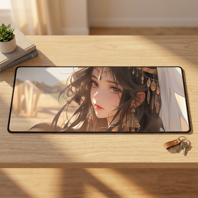 Alfombrilla Premium Anime Desert Princess Extended Mouse Pad 80x30cm Oriental Exotic Girl Face Close XXL Desk Mat Stock