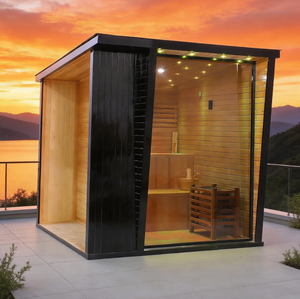 Sauna Eléctrica Cuadrada Tradicional para Exteriores, para 4 Personas, con Vapor Seco, Exterior Negro, Interior de Madera Natural, con Transom - Product Image 1