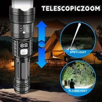 Senter LED Daya Tinggi USB Isi Ulang dengan Baterai Terpasang, Senter Super Terang untuk Darurat Luar Ruangan dan Berkemah