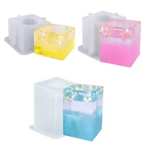 Cubo portacandele stampo in resina cemento cemento candeliere stampo in Silicone