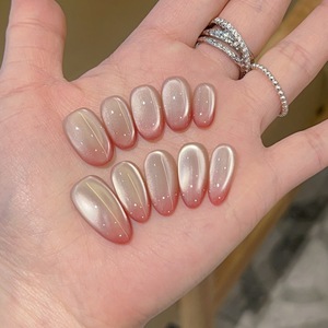 <span class=keywords><strong>Uñas</strong></span> Postizas Magnéticas Acrílicas Hechas a Mano, Elegantes, Color Rosa Degradado, Efecto Ojo de Gato, 10 Piezas, para Uso Diario, con Logotipo Personalizado, Venta al Por Mayor - Product Image 5