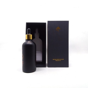 <b>Empty</b> 50 ml 1 oz Cosmetic Hair Essential Oil <b>Bottles</b> 100ml Frosted Black Glass Dropper <b>Bottle</b> With Paper Box - Product Image 3