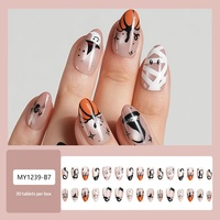 30 faux ongles à presser pour l'Halloween, motif œil de chat, forme amande, style festif et cool, Europe et Amérique