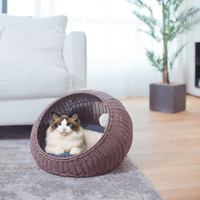 Tempat tidur kucing hewan peliharaan, sarang rotan dengan Bantal kualitas tinggi produk anyaman tangan rumah hewan peliharaan untuk musim panas