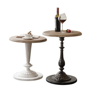 Round Solid Wood Coffee <b>Table</b> With Wrought Iron Base <b>Outdoor</b> Balcony Side <b>Table</b> Retro Distressed Living Room Furniture - Product Image 2