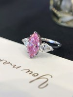 Bague de fiançailles et de mariage en or 18 carats avec trois pierres de moissanite rose marquise de 3,1 carats pour femme - Vente en gros