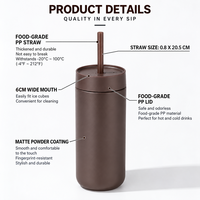 Gobelet à café glacé avec couvercle et paille, en acier inoxydable, isotherme, 16 oz, réutilisable pour café froid et smoothies, pour la maison et le bureau