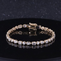 Pulsera de cadena tipo tenis con diamantes cultivados en laboratorio de forma elegante y engaste de bisel en oro amarillo macizo de 10K de Starsgem, regalo para mujer.