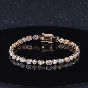 Starsgem 10K <b>Solid</b> Yellow <b>Gold</b> Fancy Shape Lab Grown Diamond Tennis Chain Bezel Setting Bracelet For Women Gift - Product Image 2