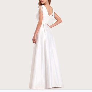 Damen V-Ausschnitt ärmellose Maxikleider elegante Paillettenfranse Satin Ballkleid Partykleider OEM-Service einfach Erwachsene