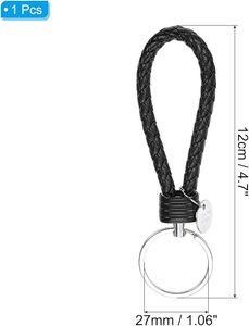Llavero de cuero trenzado hecho a mano con anilla de acero inoxidable, colgante de coche de diseño para hombre, correa de sujeción, accesorios de moda para mujer - Product Image 2