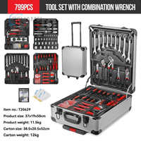Coffret à outils complet 799 pièces, chariot à outils anti-collision en aluminium, kit de réparation automobile avec clés mixtes et tournevis