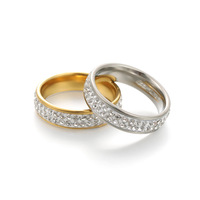 Bague JZ482 en acier inoxydable de 6 mm de large, double rangée de zircone cubique, hypoallergénique, minimaliste, tendance, pour femmes, vente en gros