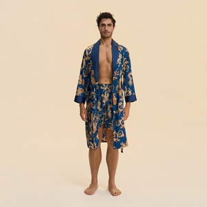Batas de Lujo para <span class=keywords><strong>Hombre</strong></span>, Estilo Kimono, de Satén Transpirable, Manga Larga, con Bolsillos, 95% Poliéster, Lavables a Máquina, para Dormir - Product Image 4