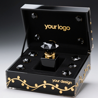 Emballage de parfum doublé de velours de luxe personnalisé boîte de parfum magnétique haut de gamme en or noir et acrylique gravé de diamants