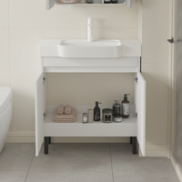 Meuble-lavabo mural moderne en aluminium laqué blanc avec vasque en céramique et miroir de courtoisie