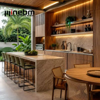 Îlot de cuisine rétro Maurice avec armoire de cuisine intégrée et table attachée