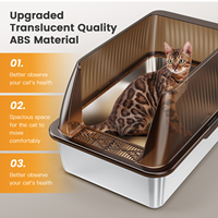 Bac à litière pour chat en acier inoxydable extra large avec couvercle en plastique latéral haut 60cm * 40cm XL Accessoire Bac à litière pour chat