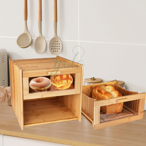 Large Natural Bamboo Storage Bin Container Acrylic <b>Window</b> <b>Air</b> <b>Vents</b> 2 Layers Wooden Bread Box for Kitchen Shrink Wrapped - Product Image 1