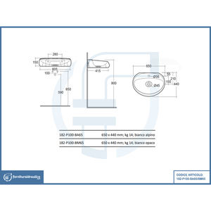 Lavabo Ovalado de Pared Moderno de 65 cm, Color Blanco Mate, Mueble de Baño con Lavabo para Baño u Hotel, Diseño de Lavabo Contemporáneo y Elegante - Product Image 2
