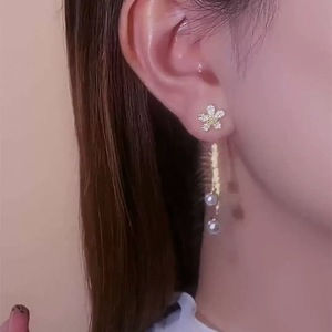 Pendientes <span class=keywords><strong>Largos</strong></span> <span class=keywords><strong>de</strong></span> <span class=keywords><strong>Plata</strong></span> S925 con Perlas y Borlas, Diseño Clásico <span class=keywords><strong>de</strong></span> Aro en Aleación Chapada en Oro, para Compromiso y Boda - Product Image 5