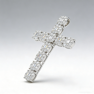 Collar con colgante de cruz de plata personalizado, chapado en oro de 10K/14K/18K, con diamante CVD cultivado en laboratorio, clásico, para regalo de compromiso, cadena para suéter - Product Image 3