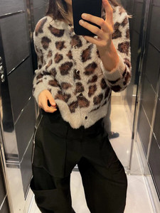 Promoção: Cardigãs Femininos Cropped com Estampa de Leopardo, Casacos de Tricô Abertos na Frente, Suéteres e Jaquetas com Botões de Crochê - Product Image 5
