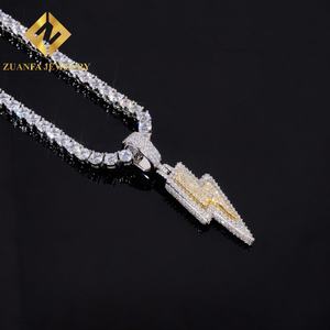 อินเทรนด์เย็นออกเครื่องประดับฮิปฮอปสีขาวและสีเหลืองสองโทน925เงิน VVS Moissanite จี้สายฟ้าแลบ - Product Image 2