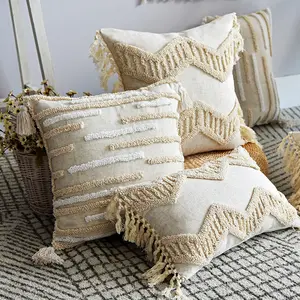 Bohemian Maroko Katun Berumbai Bantal Penutup Mewah Netral Dekorasi Rumah Sarung Bantal Aksen Set untuk Sofa Sofa 18X18"