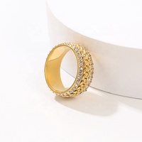 Perhiasan Wanita Model Baru Anti Luntur Bahan Stainless Steel Grosir Lapis Emas 18K Cincin Batu Zirkon Kristal