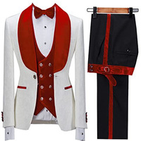 Costume de Mariage Homme XS-6XL, Veste Fleurie Slim Fit, Smoking Bleu Marine à Revers en Velours, Idéal Garçon d'Honneur et Fêtes