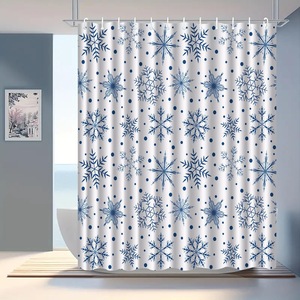 Cortina de Ducha de Poliéster con Diseño de Copos de Nieve Rojos Brillantes, Cortina de Baño con Impresión Digital, Impermeable, Impresión Personalizada, Venta al por Mayor, Moderna - Product Image 4