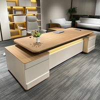 Scrivania Direzionale di Lusso a L, Tavolo da Ufficio Moderno di Alta Qualità per CEO e Manager, Grande Scrivania in Legno con Mobile Laterale