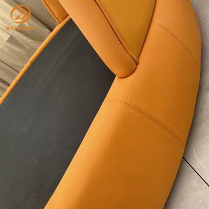 Muebles personalizados de tamaño grande, cama de plataforma redonda moderna, marco de madera de cuero naranja, bajo pedido, a la venta - Product Image 6