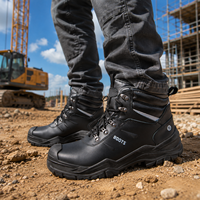 Botas de Seguridad de Cuero Nubuck Impermeables con Puntera de Material Compuesto, Calzado de Seguridad Industrial Antipinchazos, Calzado de Seguridad de Corte Medio con Suela de Goma PU