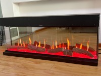 Cheminée électrique LCD holographique à 3 faces avec flamme réglable, insert en acier pour usage domestique et hôtelier, prix d'usine