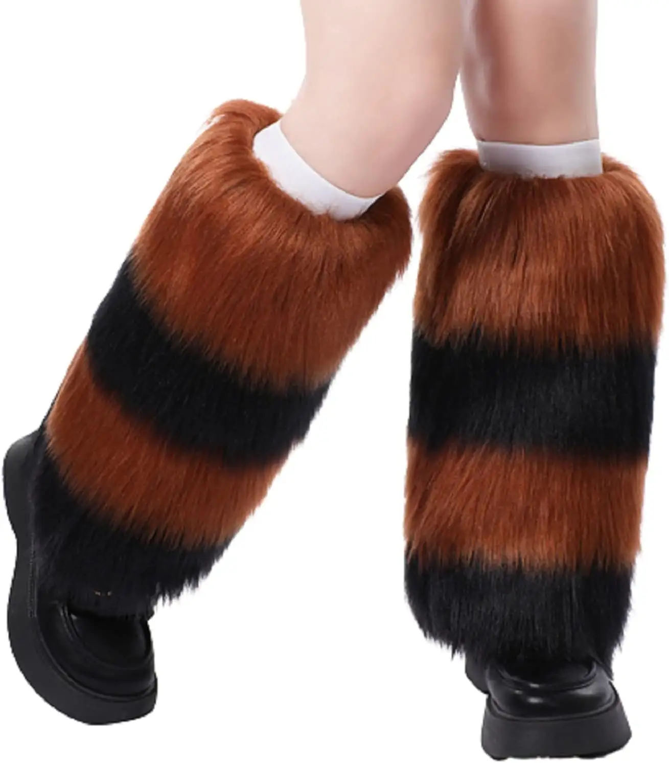 Calentadores de piernas peludos de piel sintética para mujer, puños de botas de invierno, disfraces de fiesta Ravewear de felpa