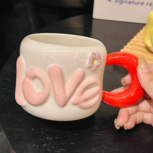 Presente de Dia dos Namorados Caneca de Cerâmica LOVE Flor para Meninas Copo de Água de Alto Valor para Casais Souvenir - Product Image 3