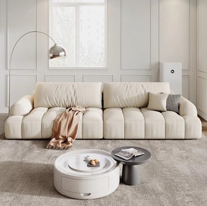 Fabric <strong>Sofa</strong> <strong>Cream</strong> Puff Modern Simple Living Room Furniture Small Three-seat Technology Cloth <strong>Sofa</strong> in Line - Product Image 5