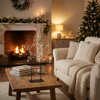 Lampe de table LED en forme d'étoile avec base en métal détachable, cadre en fil de fer noir, guirlande lumineuse en fil de cuivre blanc chaud pour Noël