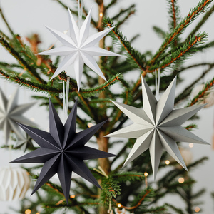 Offres Spéciales 30CM fait à la main découpé à neuf branches étoile ornements de noël suspendus étoiles pendentif floqué <span class=keywords><strong>tissu</strong></span> étoile lanterne anniversaire - Product Image 2