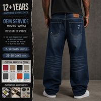 Jeans en denim ample bleu foncé délavé style Y2K pour homme, coupe large, streetwear vintage, pantalon baggy, personnalisable OEM