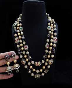 Perles antiques verre haute qualité multicolore nouvelles perles de bijoux indiennes trois couches mala fait à la main produit en vrac collier - Product Image 1