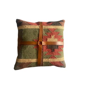 Handwoven Wool Jute <b>Cushion</b> with Leather Belt Designer Decorative Pillow for Contemporary Interior Decoration - Product Image 5